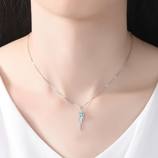 Lunara Luxe 925 Sterling Silver Pendant Necklace with Emerald Cut Artificial Gemstone