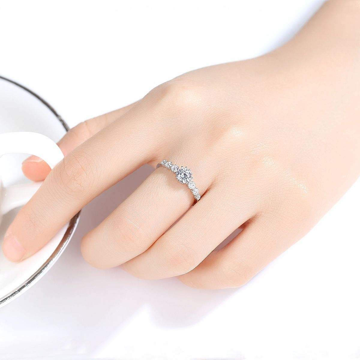 Lunara Luxe Rhodium-Plated Sterling Silver Engagement Ring with Round Brilliant Cut Zircon