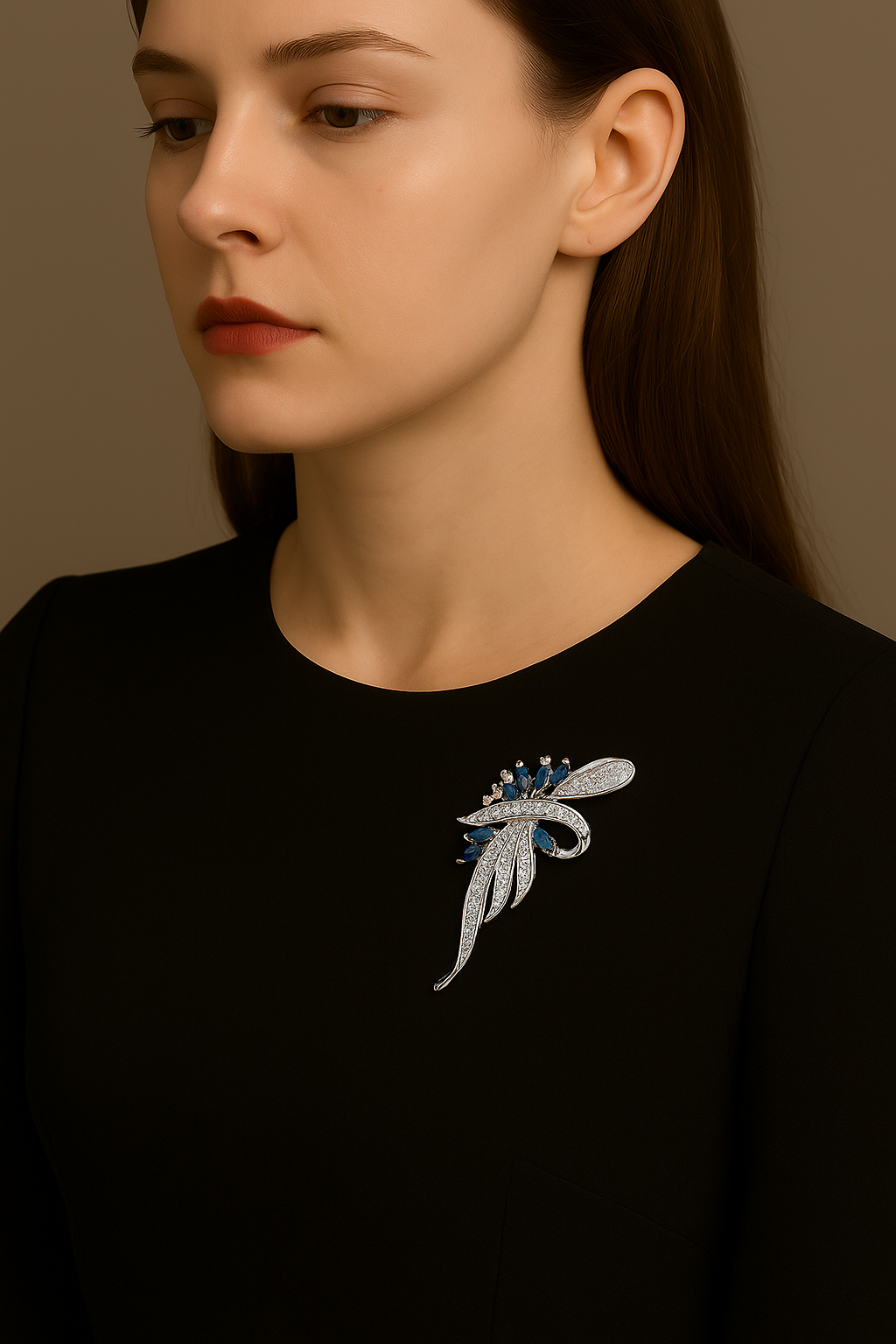 Luxury floral brooch with blue rhinestone accents for formal wear