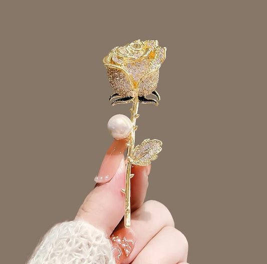Statement crystal rose brooch with pearl accent