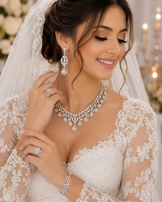 Luxury Cubic Zirconia Bridal Jewelry Set with Bracelet & Ring