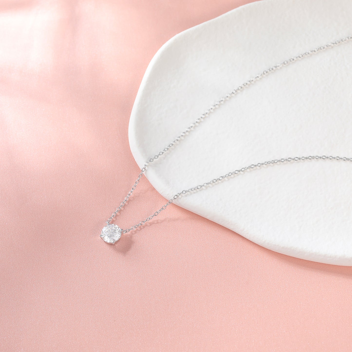 Lunara Luxe 925 Sterling Silver Pendant Necklace with Round Brilliant Cut – Available in Gold or Silver Finish