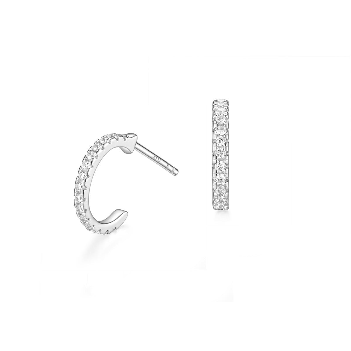 Lunara Luxe 925 Sterling Silver Half Hoop Zircon Stud Earrings – Available in Silver or Gold Plating