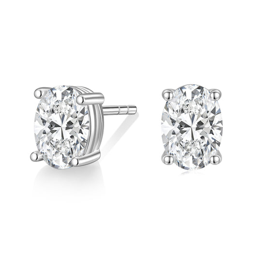 Lunara Luxe Rhodium-Plated Sterling Silver Oval Cut Zircon Stud Earrings