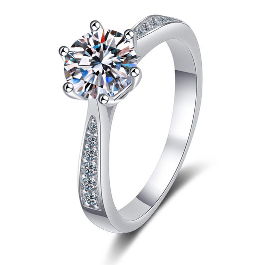 Lunara Luxe Rhodium-Plated Sterling Silver Engagement Ring with Round Brilliant Cut Moissanite