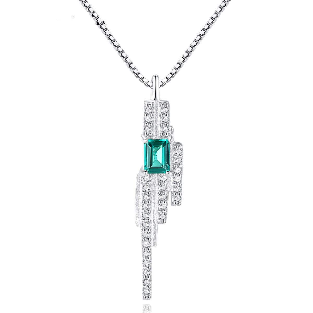 Lunara Luxe 925 Sterling Silver Pendant Necklace with Emerald Cut Artificial Gemstone