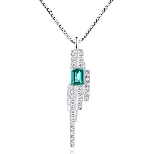 Lunara Luxe 925 Sterling Silver Pendant Necklace with Emerald Cut Artificial Gemstone