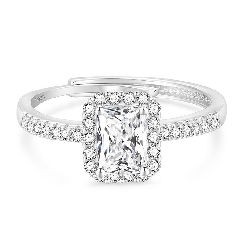 Lunara Luxe Rhodium-Plated Sterling Silver Resizable Engagement Ring with 5A Cubic Zirconia