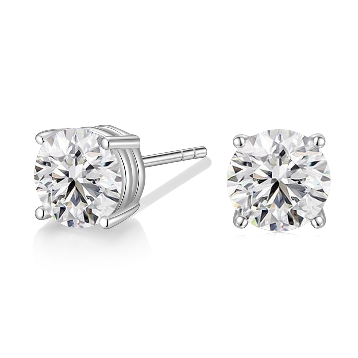 Lunara Luxe 925 Sterling Silver Round Brilliant Cut Zircon Stud Earrings – Silver Plated
