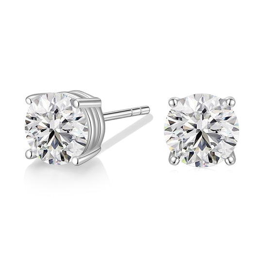 Lunara Luxe 925 Sterling Silver Round Brilliant Cut Zircon Stud Earrings – Silver Plated