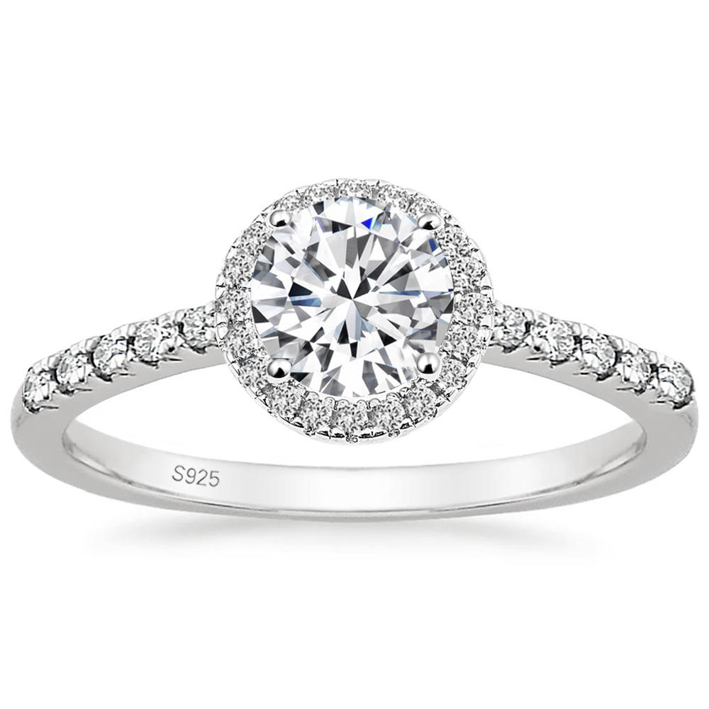Lunara Luxe 925 Sterling Silver Geometric Wedding Band with Round Brilliant Cut Zircon – Available in Gold or Silver Finish