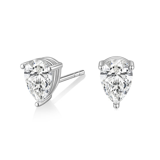 Lunara Luxe 925 Sterling Silver Pear Cut Zircon Stud Earrings – Silver Plated