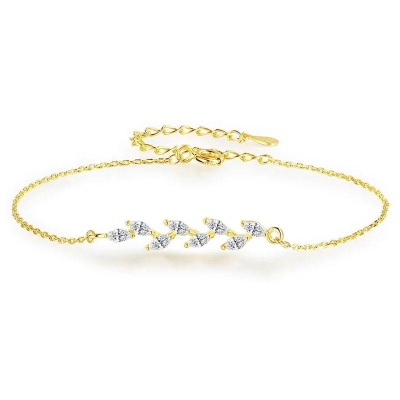Lunara Luxe 925 Sterling Silver Leaf Motif Bracelet with Zircon – Available in Gold or Silver Polish