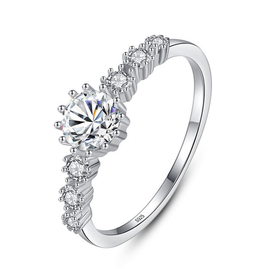 Lunara Luxe Rhodium-Plated Sterling Silver Engagement Ring with Round Brilliant Cut Zircon