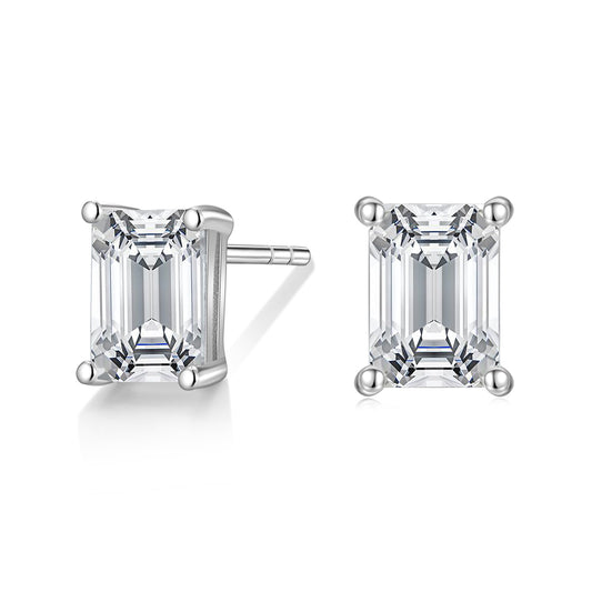 Lunara Luxe 925 Sterling Silver Emerald Cut Zircon Stud Earrings