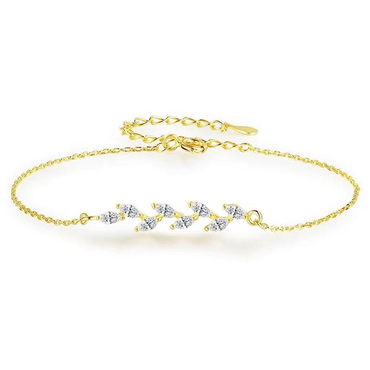 Lunara Luxe 925 Sterling Silver Leaf Motif Bracelet with Zircon – Available in Gold or Silver Polish