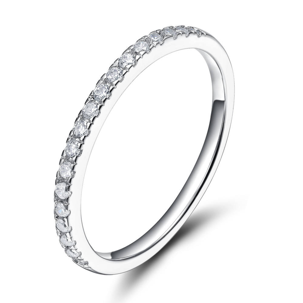 Lunara Luxe 925 Sterling Silver Wedding Band with Round Brilliant Cut Zircon – Available in Gold or Rhodium Plating
