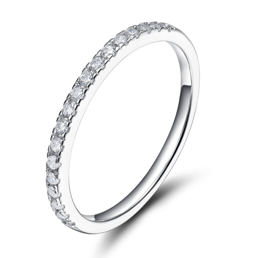Lunara Luxe 925 Sterling Silver Wedding Band with Round Brilliant Cut Zircon – Available in Gold or Rhodium Plating