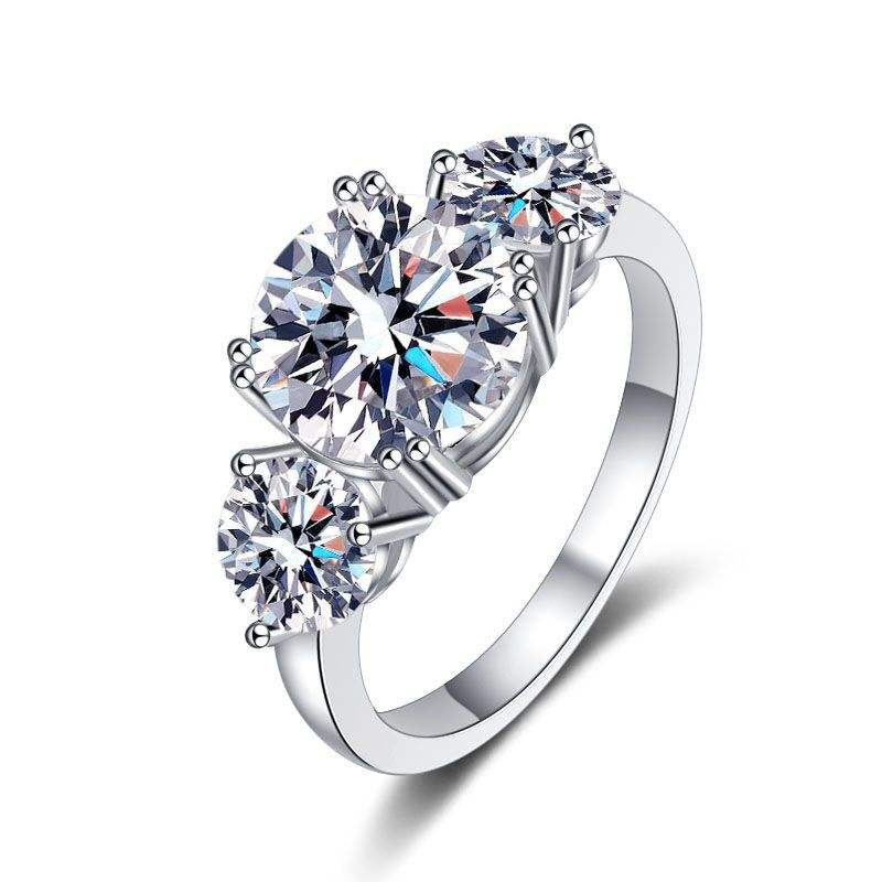 Lunara Luxe Rhodium-Plated Sterling Silver Engagement Ring with Round Brilliant Cut Moissanite