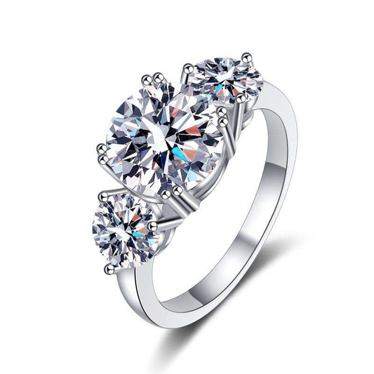 Lunara Luxe Rhodium-Plated Sterling Silver Engagement Ring with Round Brilliant Cut Moissanite