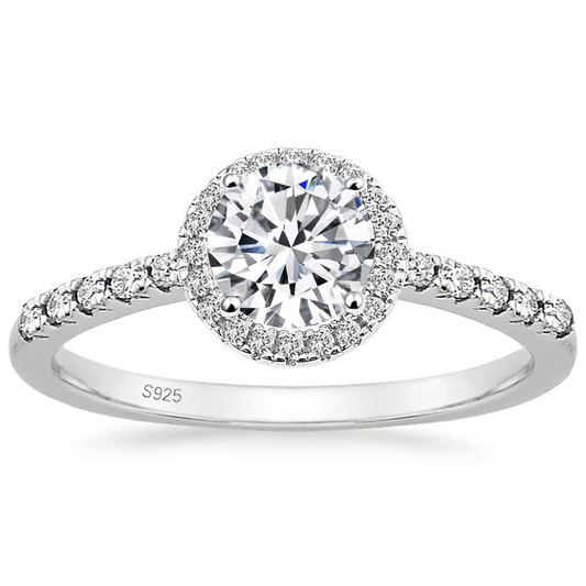 Lunara Luxe 925 Sterling Silver Geometric Wedding Band with Round Brilliant Cut Zircon – Available in Gold or Silver Finish