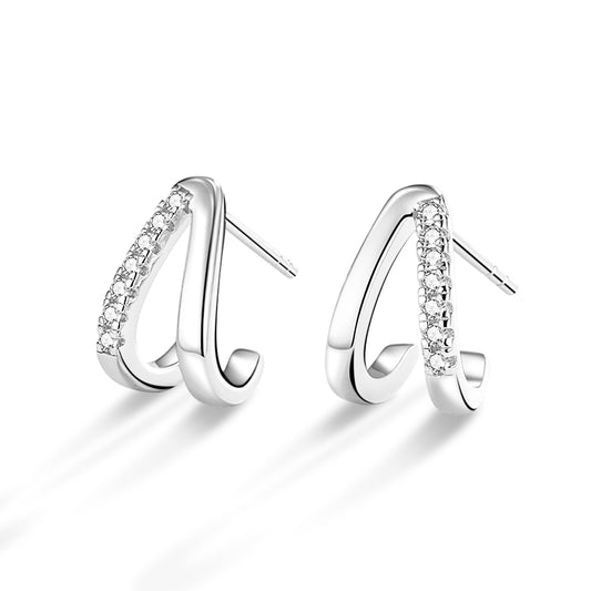 Lunara Luxe 925 Sterling Silver V-Shaped Zircon Stud Earrings – Available in Silver or Gold Plating
