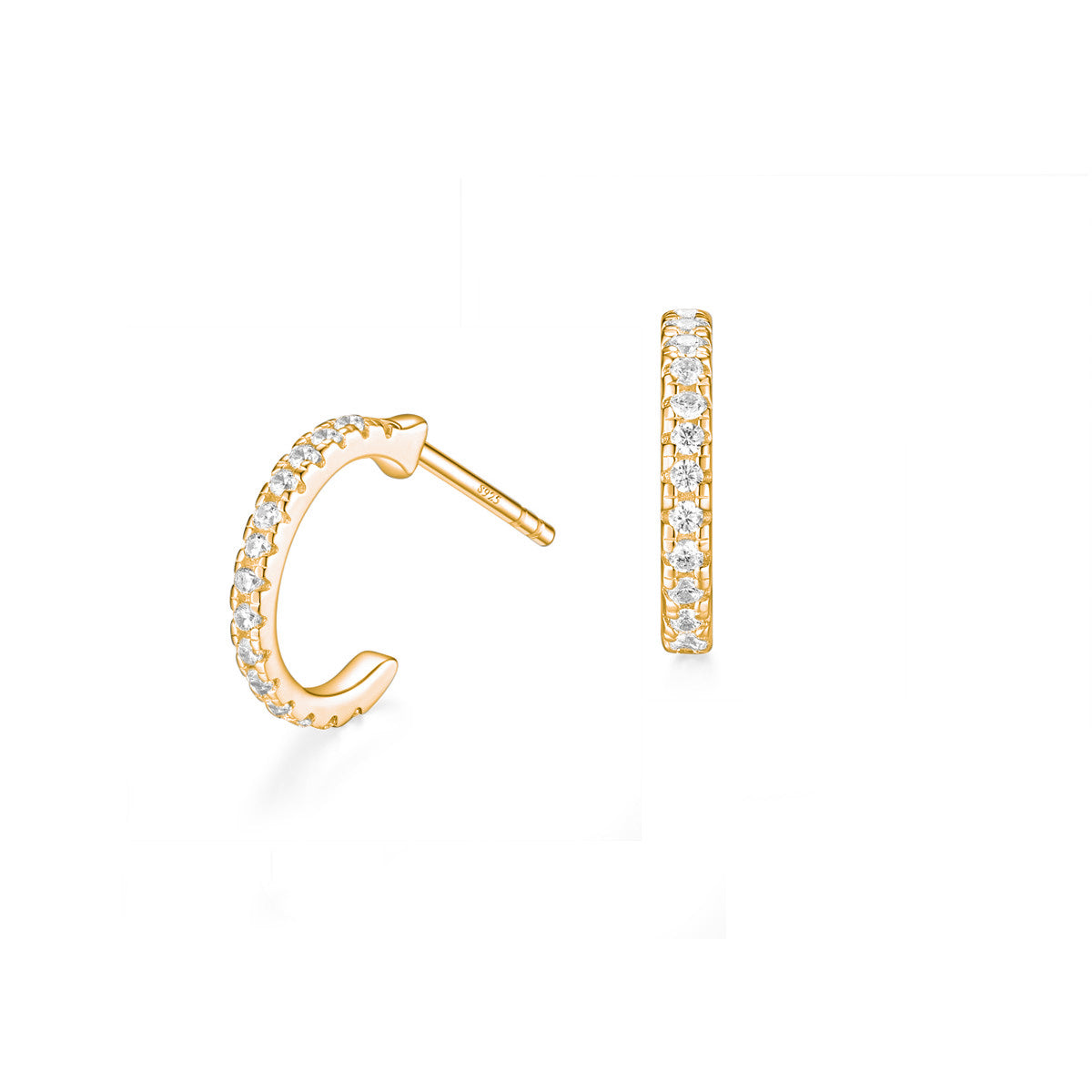 Lunara Luxe 925 Sterling Silver Half Hoop Zircon Stud Earrings – Available in Silver or Gold Plating