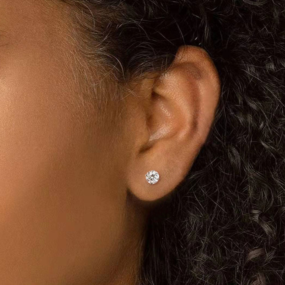 Lunara Luxe 925 Sterling Silver Round Brilliant Cut Zircon Stud Earrings – Silver Plated