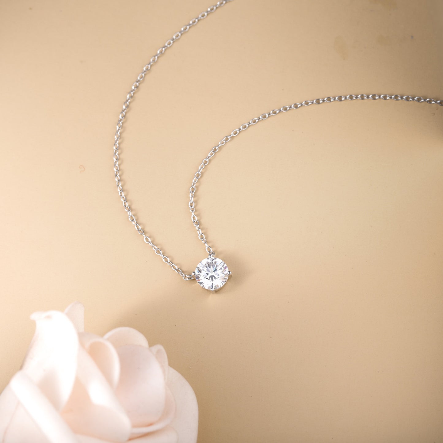 Lunara Luxe 925 Sterling Silver Pendant Necklace with Round Brilliant Cut – Available in Gold or Silver Finish