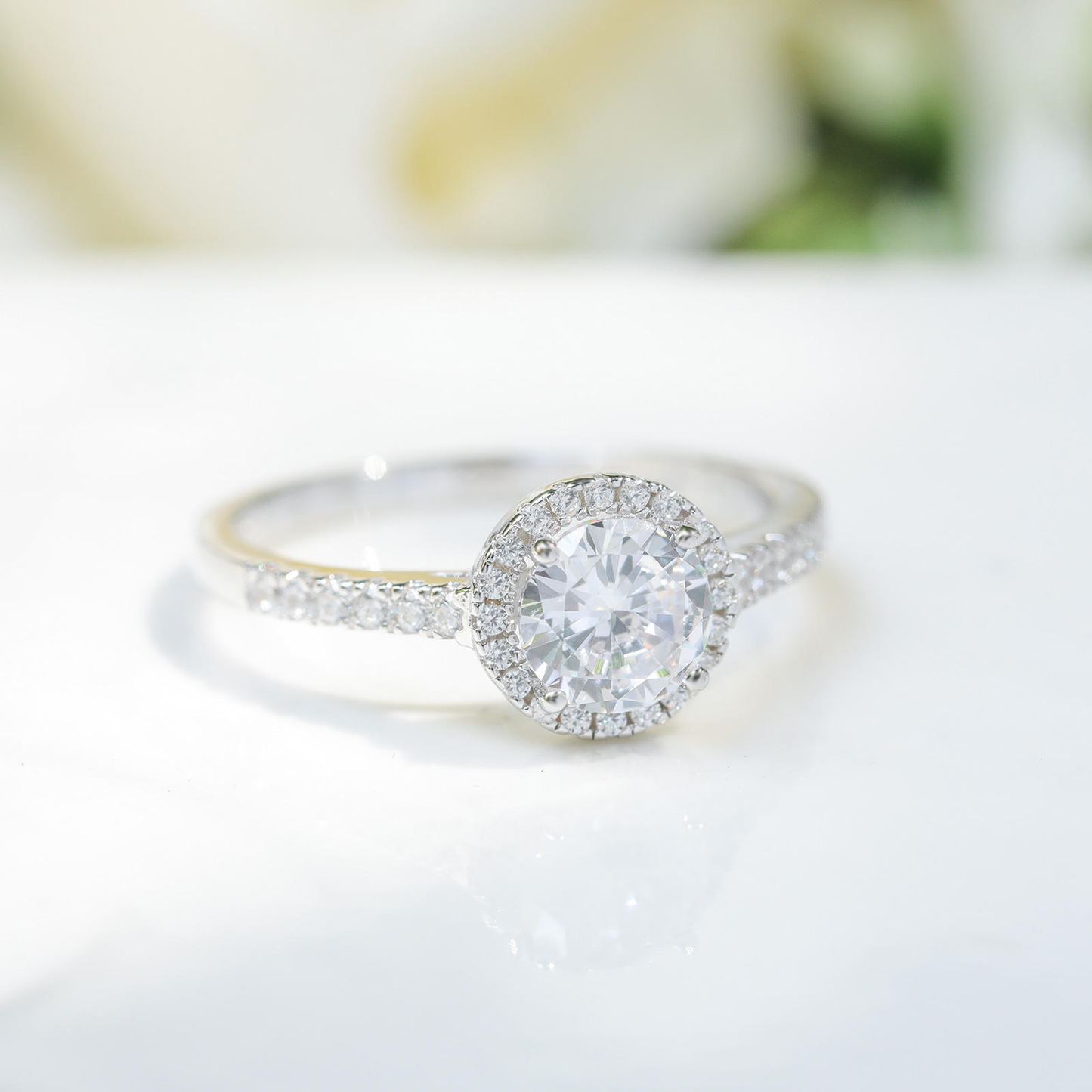 Lunara Luxe 925 Sterling Silver Geometric Wedding Band with Round Brilliant Cut Zircon – Available in Gold or Silver Finish