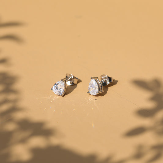 Lunara Luxe 925 Sterling Silver Pear Cut Zircon Stud Earrings – Silver Plated