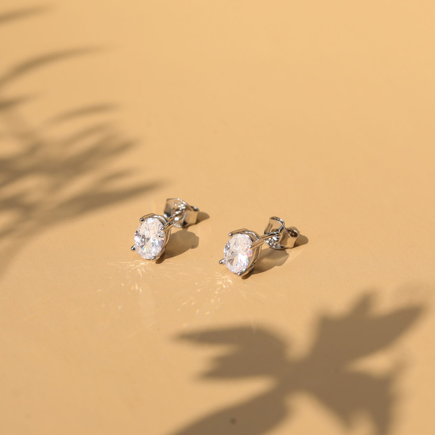 Lunara Luxe Rhodium-Plated Sterling Silver Oval Cut Zircon Stud Earrings
