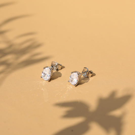 Lunara Luxe Rhodium-Plated Sterling Silver Oval Cut Zircon Stud Earrings