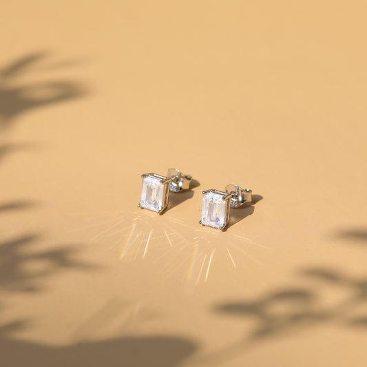 Lunara Luxe 925 Sterling Silver Emerald Cut Zircon Stud Earrings