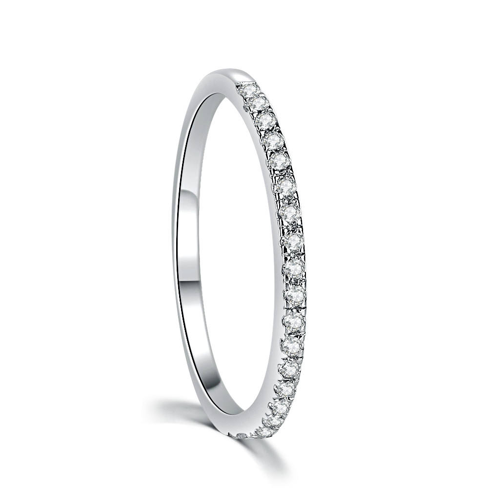 Lunara Luxe 925 Sterling Silver Wedding Band with Round Brilliant Cut Zircon – Available in Gold or Rhodium Plating