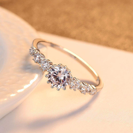 Lunara Luxe Rhodium-Plated Sterling Silver Engagement Ring with Round Brilliant Cut Zircon