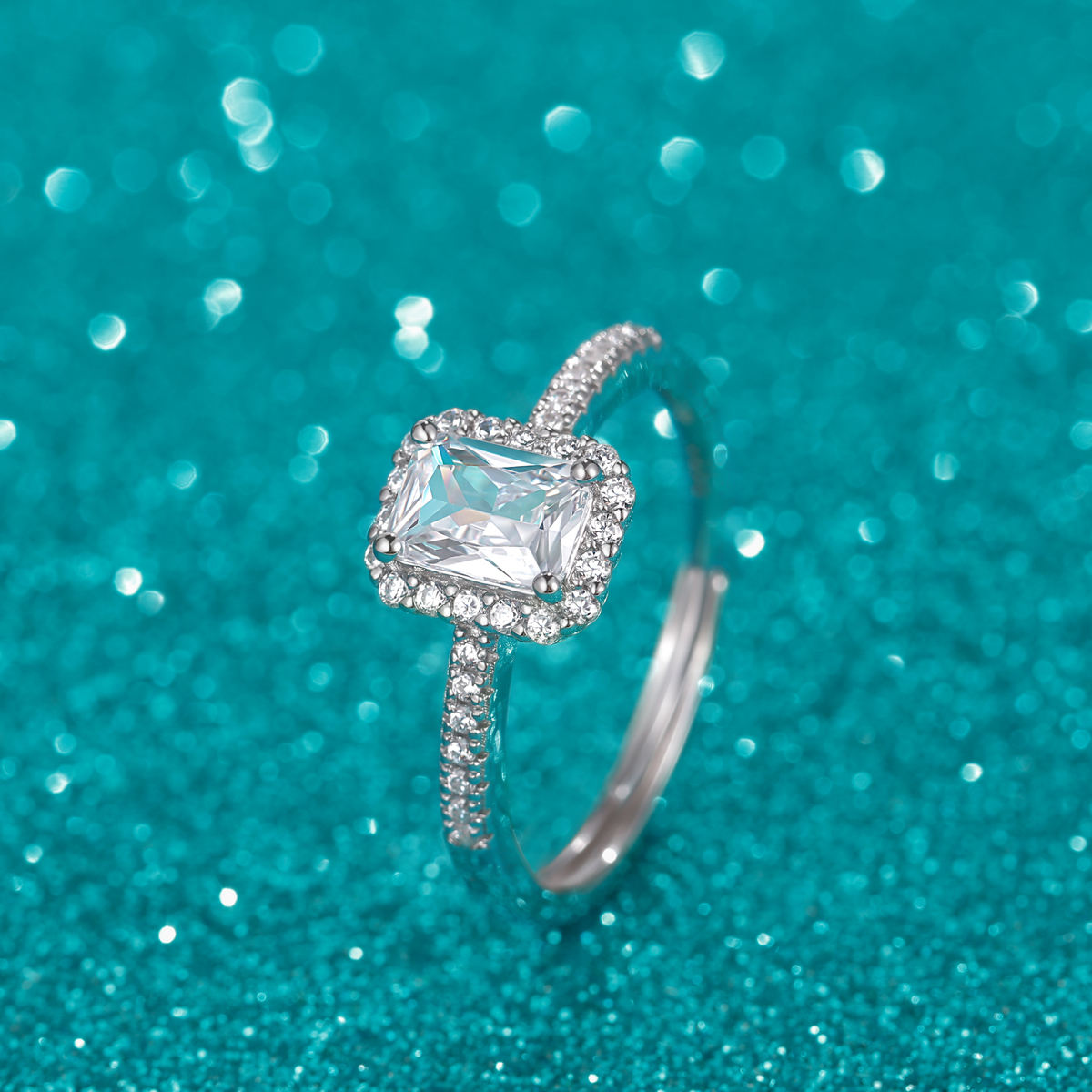 Lunara Luxe Rhodium-Plated Sterling Silver Resizable Engagement Ring with 5A Cubic Zirconia