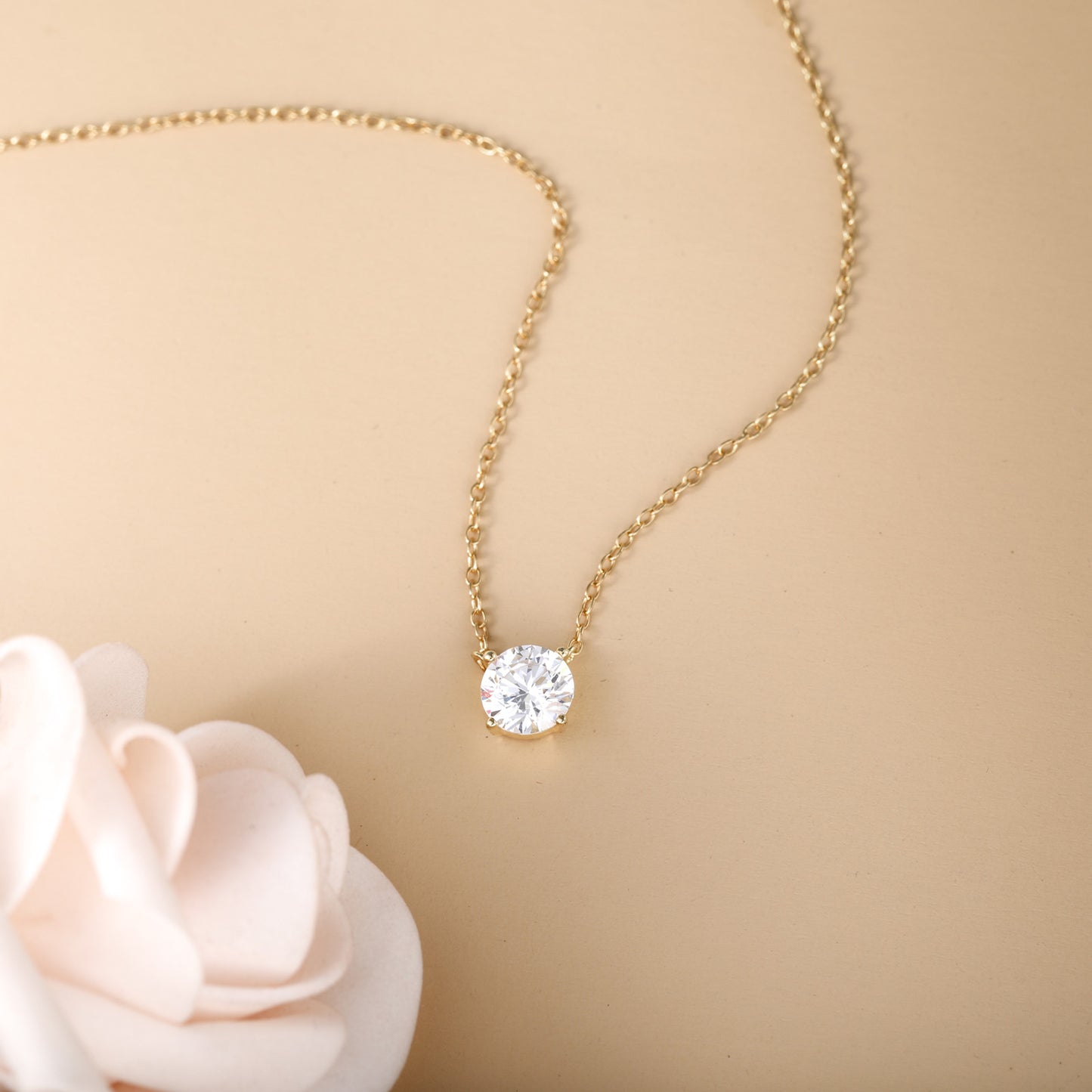 Lunara Luxe 925 Sterling Silver Pendant Necklace with Round Brilliant Cut – Available in Gold or Silver Finish