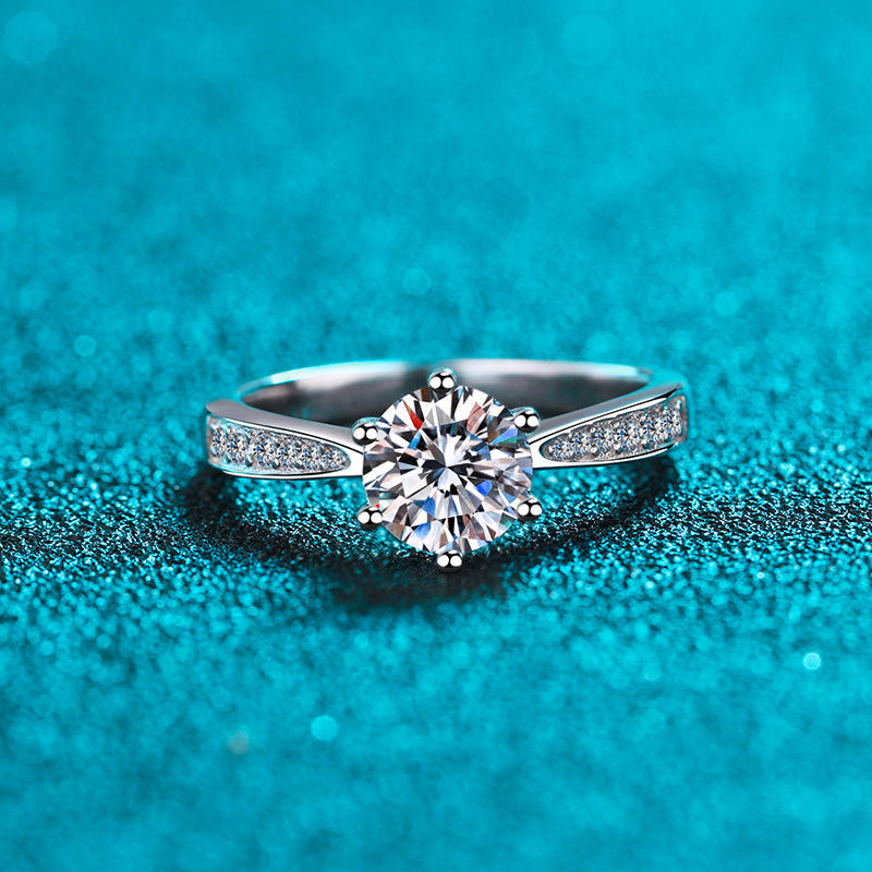 Lunara Luxe Rhodium-Plated Sterling Silver Engagement Ring with Round Brilliant Cut Moissanite