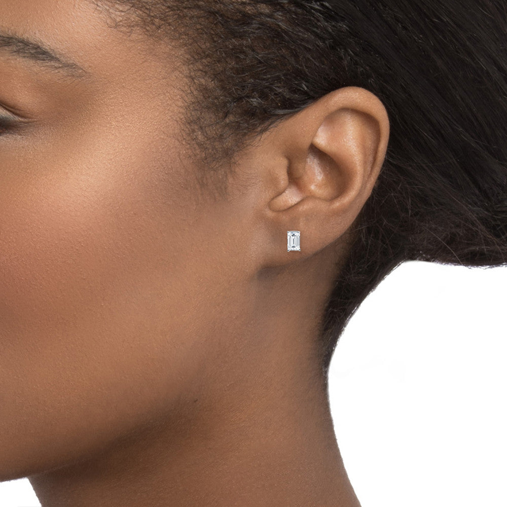 Lunara Luxe 925 Sterling Silver Emerald Cut Zircon Stud Earrings