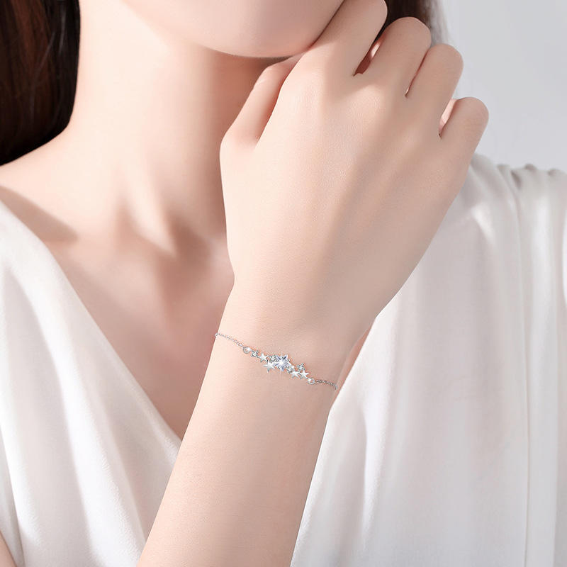 Lunara Luxe Rhodium-Plated Sterling Silver Star Bracelet with Zircon Accents