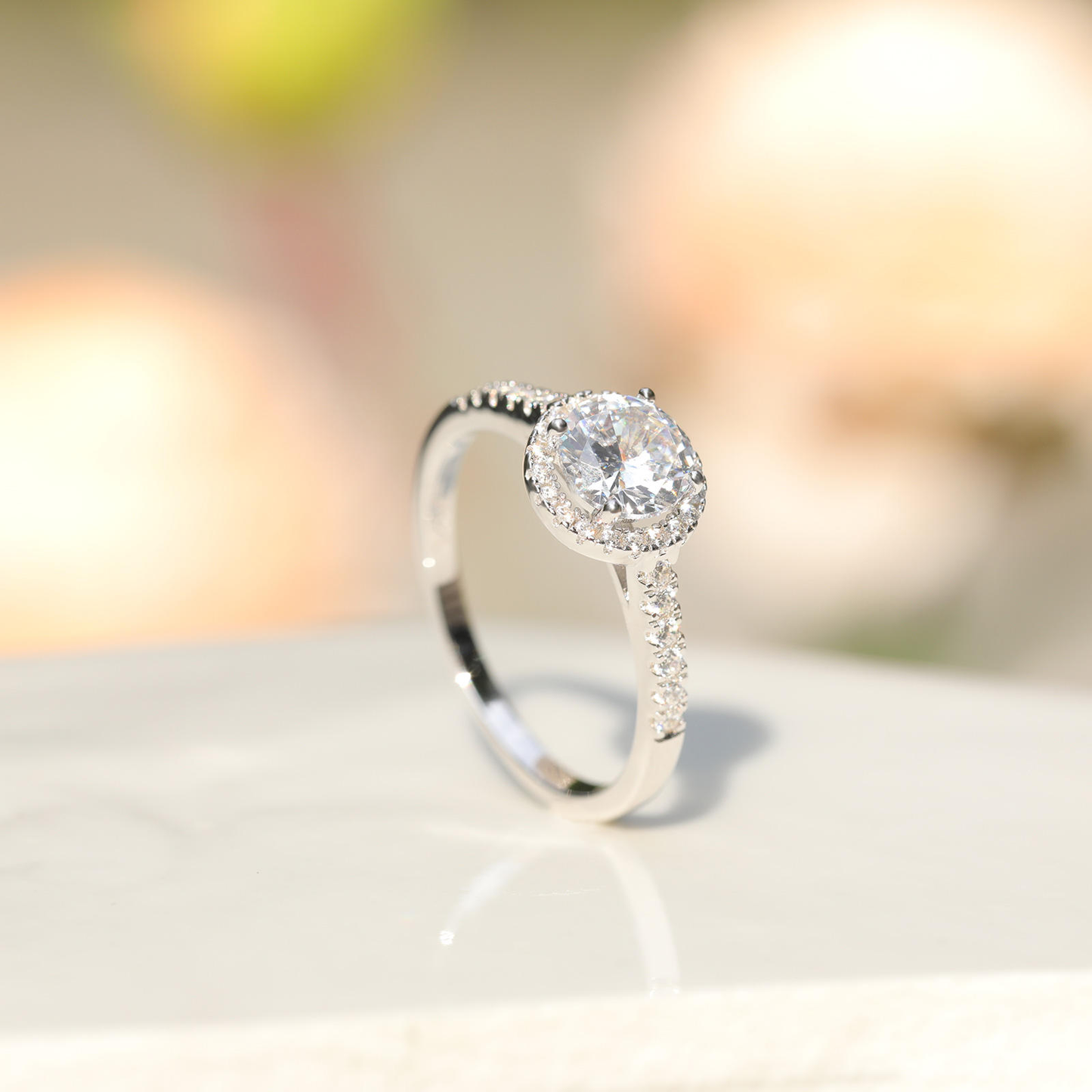 Lunara Luxe 925 Sterling Silver Geometric Wedding Band with Round Brilliant Cut Zircon – Available in Gold or Silver Finish