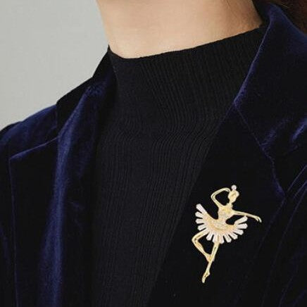 Gold Ballerina Brooch with Crystal Dress
