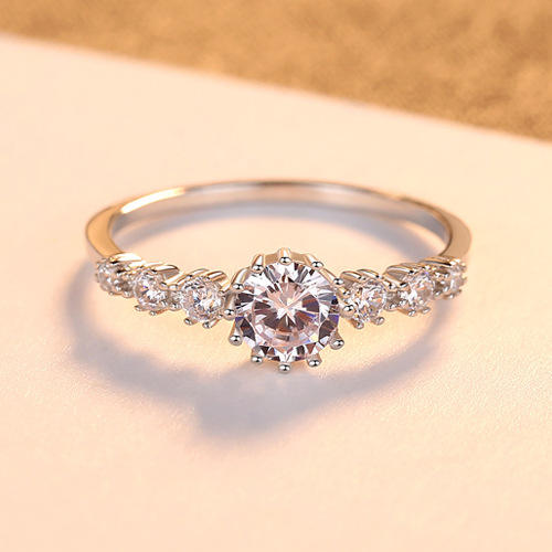 Lunara Luxe Rhodium-Plated Sterling Silver Engagement Ring with Round Brilliant Cut Zircon