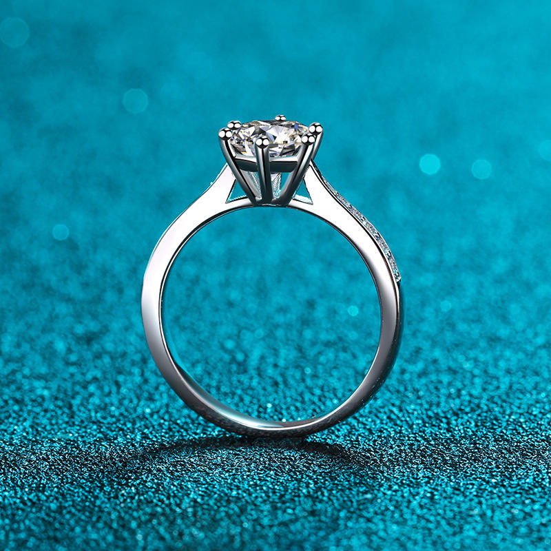 Lunara Luxe Rhodium-Plated Sterling Silver Engagement Ring with Round Brilliant Cut Moissanite