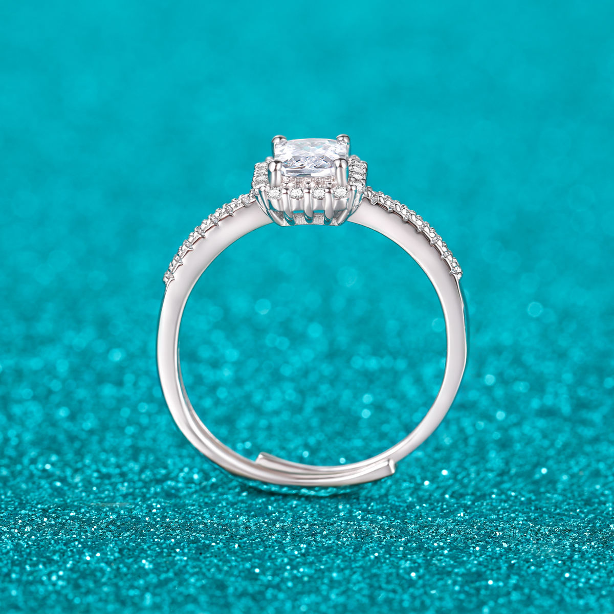 Lunara Luxe Rhodium-Plated Sterling Silver Resizable Engagement Ring with 5A Cubic Zirconia