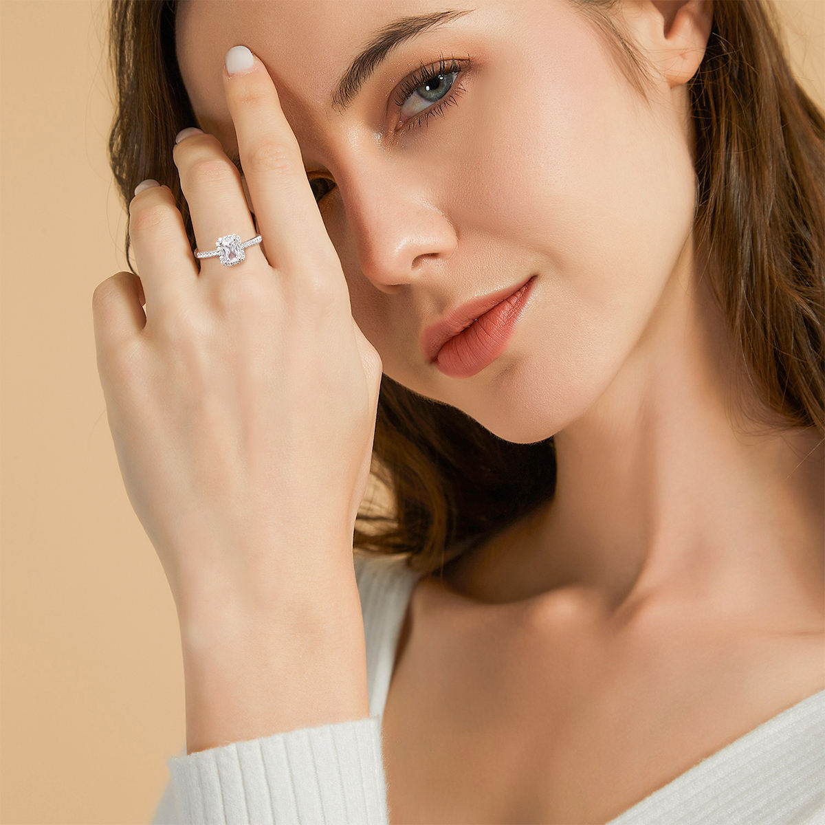 Lunara Luxe Rhodium-Plated Sterling Silver Resizable Engagement Ring with 5A Cubic Zirconia