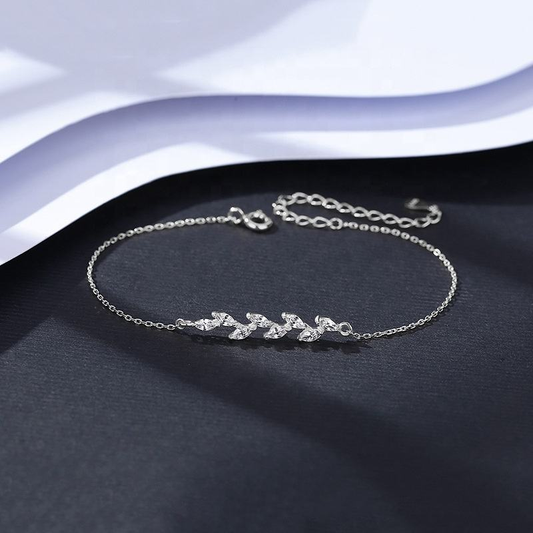 Lunara Luxe 925 Sterling Silver Leaf Motif Bracelet with Zircon – Available in Gold or Silver Polish