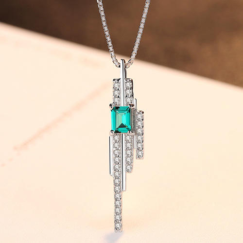Lunara Luxe 925 Sterling Silver Pendant Necklace with Emerald Cut Artificial Gemstone