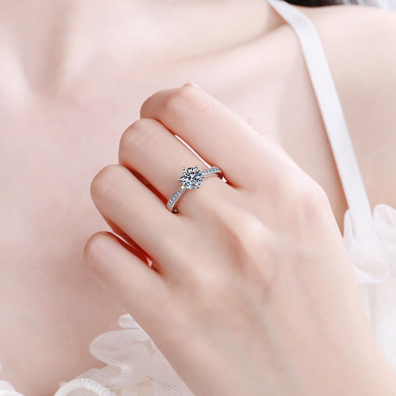 Lunara Luxe Rhodium-Plated Sterling Silver Engagement Ring with Round Brilliant Cut Moissanite
